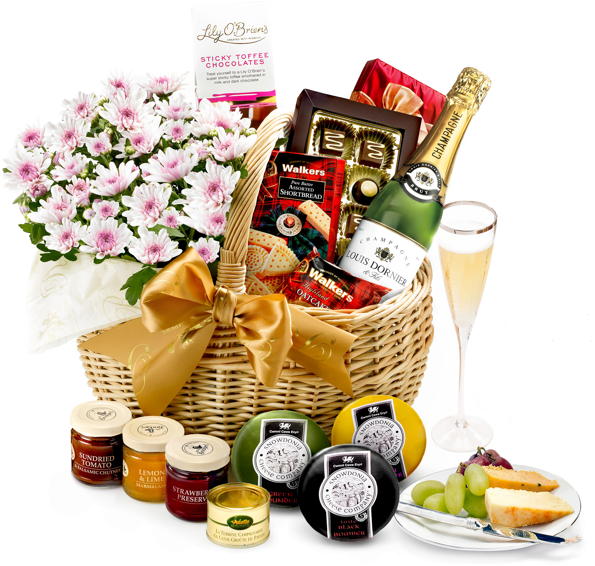 Austen Flower Gift Basket With Champagne Regency Hampers